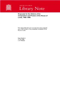 Proposals for the Reform of the Composition and Powers of the House of Lords, 1968–1998