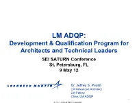 Software Architect Certification As Part of the Lockheed Martin Integrated