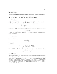 Appendices A. Quadratic Reciprocity Via Gauss Sums