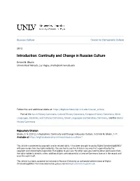 Introduction: Continuity and Change in Russian Culture
