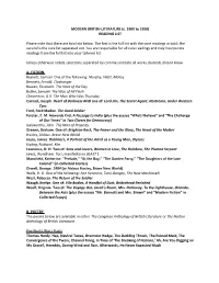 MODERN BRITISH LITERATURE (C. 1900 to 1950) READING LIST