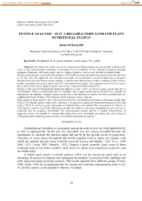 Petiole Analysis – Is It a Reliable Indicator for Plant Nutritional Status?