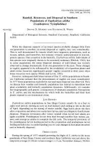 Rainfall, Resources, and Dispersal in Southern Populations of Euphydryas Edit Ha (Lepidoptera: Nymphalidae)