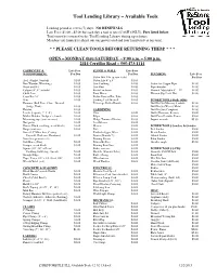 Tool Lending Library – Available Tools