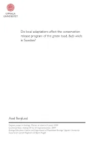 Do Local Adaptations Affect the Conservation Release Program of the Green Toad, Bufo Viridis in Sweden?