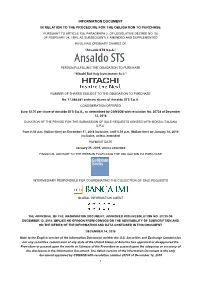 Information Document in Relation to the Procedure for the Obligation to Purchase Pursuant to Article 108, Paragraph 2, of Legislative Decree No