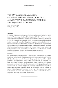 The 27Th Canadian Armoured Regiment and the Battle of Authie a Case Study Into Manning , Training, and Equipment Failures
