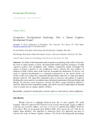 Comparative Developmental Psychology: How Is Human Cognitive Development Unique?