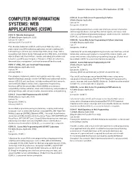 Computer Information Systems: Web Applications (CISW) 1