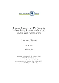 Process Innovations for Security Vulnerability Prevention in Open Source Web Applications