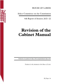 Revision of the Cabinet Manual