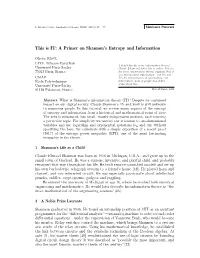 This Is IT: a Primer on Shannon's Entropy and Information