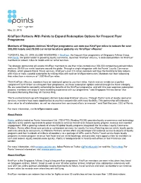 Krisflyer Partners with Points to Expand Redemption Options for Frequent Flyer Programme