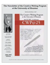 The Newsletter of the Creative Writing Program at the University of Houston