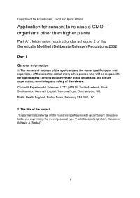 Application for Consent to Release a GMO – Organisms Other Than Higher Plants