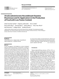 Arxula Adeninivorans Recombinant Guanine Deaminase and Its Application in the Production of Food with Low Purine Content
