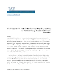 The Weaponization of Student Evaluations of Teaching: Bullying and the Undermining of Academic Freedom Jason Rodriguez