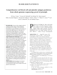 Comprehensive Red Blood Cell and Platelet Antigen Prediction from Whole Genome Sequencing: Proof of Principle