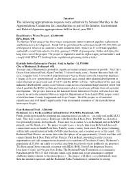Interior the Following Appropriations Requests Were Submitted by Senator