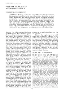 Nest Site Selection in Mountain Bluebirds