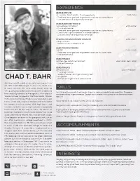 CHAD T. BAHR - Primary Arranger for Live Performance