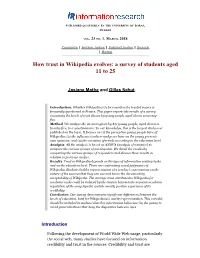 How Trust in Wikipedia Evolves: a Survey of Students Aged 11 to 25