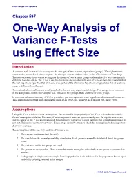 One-Way Analysis of Variance F-Tests Using Effect Size