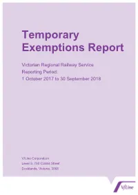 V/Line 2018 Temporary Exemptions