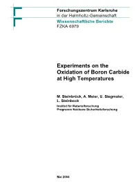 Experiments on the Oxidation of Boron Carbide at High Temperatures