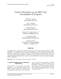 Health Informatics As an ABET-CAC Accreditable IS Program