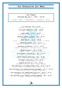 Our Extensive Gin Menu