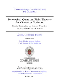 Topological Quantum Field Theory for Character Varieties