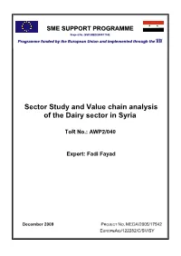 Sector Study and Value Chain Analysis of the Dairy Sector in Syria