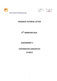 Semester 2019 Assignment 2 Contrastive Linguistics Ctl821s