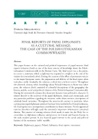 Final Reports of Papal Diplomats As a Cultural Message: the Case of the Polish-Lithuanian Commonwealth