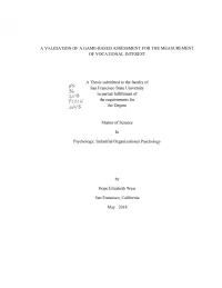 A Validation of a Game-Based Assessment for the Measurement of Vocational Interest