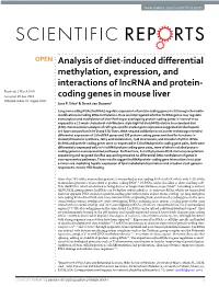 Analysis of Diet-Induced Differential Methylation, Expression, And