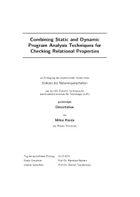 Combining Static and Dynamic Program Analysis Techniques for Checking Relational Properties