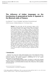 The Influence of Indian Languages on the Functioning of Grammatical Forms in Spanish in the Mexican State of Oaxaca