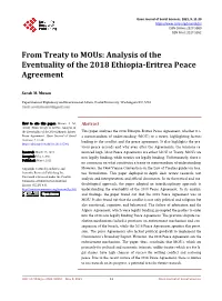 Analysis of the Eventuality of the 2018 Ethiopia-Eritrea Peace Agreement