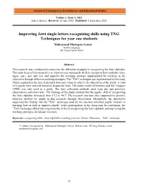 Improving Jawi Single Letters Recognizing Skills Using TNG Techniques for Year One Students