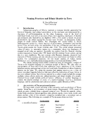 Naming Practices and Ethnic Identity in Tuva K
