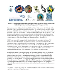 Notice of Petition for Reconsideration of the State Water Resources Control Board’S June 10, 2021 Approval of the Shasta Temperature Management Plan