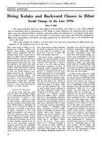 Rising Kulaks and Backward Classes in Bihar