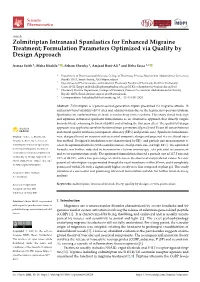 Zolmitriptan Intranasal Spanlastics for Enhanced Migraine Treatment; Formulation Parameters Optimized Via Quality by Design Approach
