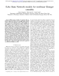 Echo State Network Models for Nonlinear Granger Causality