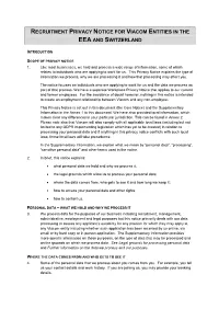 Recruitment Privacy Notice for Viacom Entities in the Eea and Switzerland