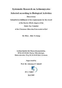Systematic Research on Actinomycetes Selected According
