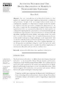 The Digital Organisation of Markets in Technoscientific Capitalism