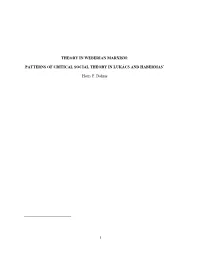 Theory in Weberian Marxism: Patterns of Critical Social